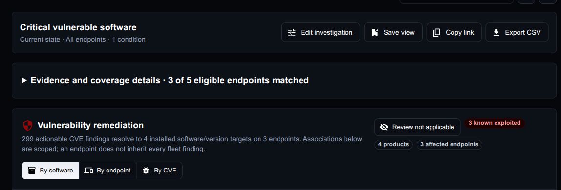 ChronoInsights vulnerability remediation summary grouped by affected software